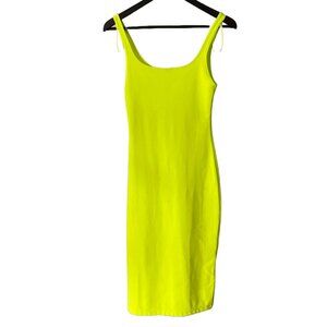 Zara Neon Lime Green Midi Bodycon Dress with Back Slit Size Medium